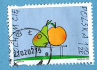 Timbre: Saint-Valentin, poire et pomme