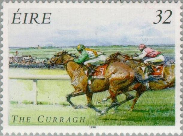 Timbre: Hippodrome du Curragh, course de chevaux