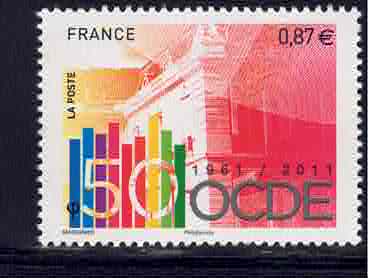 Timbre: 50 ans de l'OCDE et ch&acirc;teau de la Muette