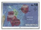 Timbre: Carte et zones maritimes de l'&icirc;le Maurice