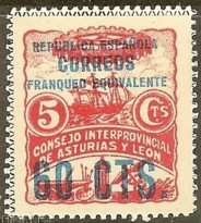 Timbre: Timbre de surtaxe des Asturies et L&eacute;on surcharg&eacute;