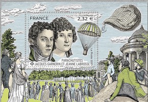 Timbre: Jacques Garnerin et Jeanne Labrosse  - parachutistes
