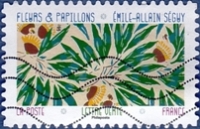 Timbre: Fleurs et papillons : Dessins de feuilles et fleurs