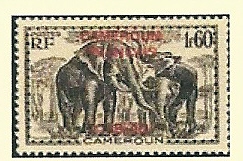 Timbre: El&eacute;phants - surcharg&eacute; Cameroun Fran&ccedil;ais  27.8.40.