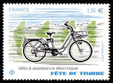 Timbre: F&ecirc;te du timbre: V&eacute;lo &agrave; assistance &eacute;lectrique