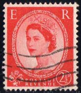 Timbre: Elisabeth II- filigrane O- 2 bdes phosphore