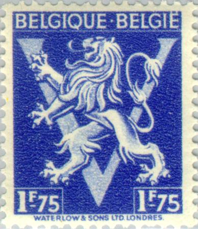 Timbre: Lion h&eacute;raldique avec V Belgique Belg&iuml;e