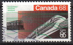 Timbre: Expo 86 de Vancouver-Trains ancien et moderne