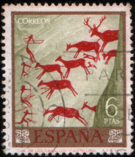 Timbre: Espagne - Grotte de Cingle : chasse aux cerfs 
