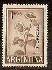 Timbre: Helianthus annuus surcharg&eacute; S. OFICIAL