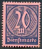 Timbre: R&eacute;p.de Weimar / Aigle 20 Mark bleu sur papier rose