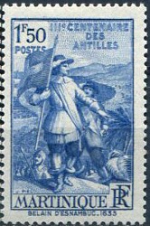Timbre: Tricentenaire du rattachement des Antilles &agrave; la France.