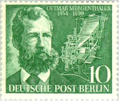 Timbre: Ottmar Mergenthaler 1854-1899, inventeur de la linotype