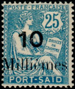 Timbre: Mouchon surcharg&eacute; 10 Milli&egrave;mes sur 25c.