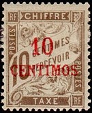 Timbre: Chiffre-taxe surcharg&eacute; 10 CENTIMOS sur 10c.