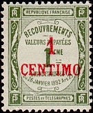 Timbre: Timbre-taxe surcharg&eacute; 1 CENTIMO sur 1c.