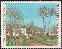 Timbre: Entr&eacute;e du village de Voisins par C. Pissaro
