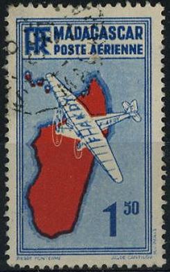Timbre: Avion et carte de l'ile.
