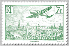 Timbre: Avion survolant Paris extrait de l'affiche 