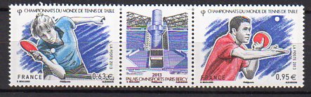 Timbre: Championnats  tennis de table - paire attach&eacute;e :