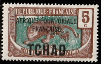 Timbre: Panth&egrave;re, surcharg&eacute; AEF