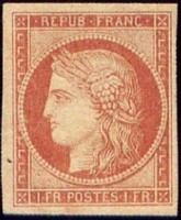 Timbre: C&eacute;r&egrave;s. Non dentel&eacute;. 1f. vermillon.