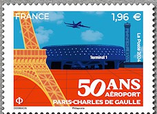Timbre: 50 ans a&eacute;roport Paris Charles de Gaulle