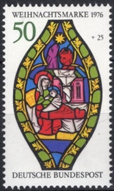 Timbre: No&euml;l : Vitrail de l'&eacute;glise d'Esslingen s/Neckar