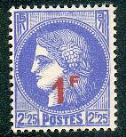 Timbre: C&eacute;r&egrave;s surcharg&eacute; 1 s 2.25