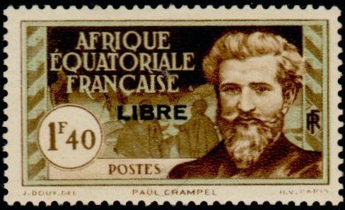 Timbre: Paul Crampel surcharg&eacute; noir &laquo;LIBRE&raquo; 