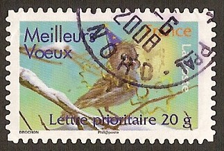 Timbre: Oiseau avec chapeau de f&ecirc;te :