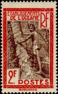 Timbre: Maori  2f., rouge et s&eacute;pia