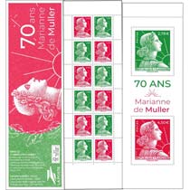 Timbre: CARNET 70 ANS MARIANNE DE MULLER