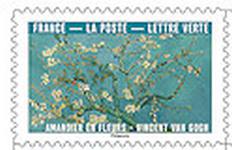 Timbre: Le bleu dans l'art - amandier en fleurs