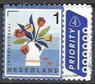 Timbre: Vase de tulipes