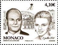 Timbre: Mariage du prince Albert II et Charl&egrave;ne Wittstock