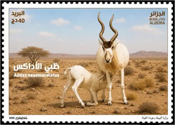 Timbre: L'Addax (Addax Nasomaculatus) : Antilope saharienne