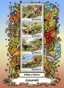 Timbre: Faune des Maldives, Reptiles - L&eacute;zards