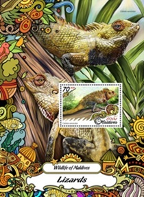 Timbre: Faune des Maldives, Reptiles - L&eacute;zards