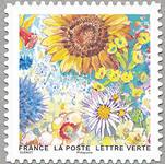 Timbre: aster , narcisses et tournesol