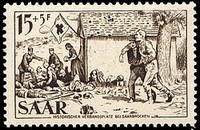 Timbre: Poste de secours pr&egrave;s de Spichern en 1870