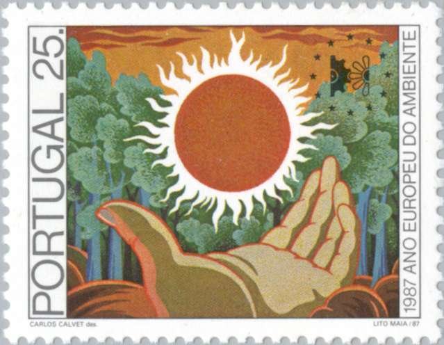 Timbre: main et soleil, for&ecirc;t