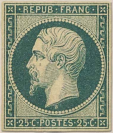 Timbre:  Prince-Pr&eacute;sident Louis Napol&eacute;on - L&eacute;gende REPUB FRANC.