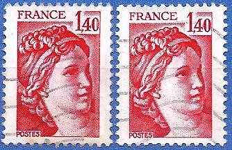 Timbre: Sabine de Gandon 1.40 rouge  Paire horizontale